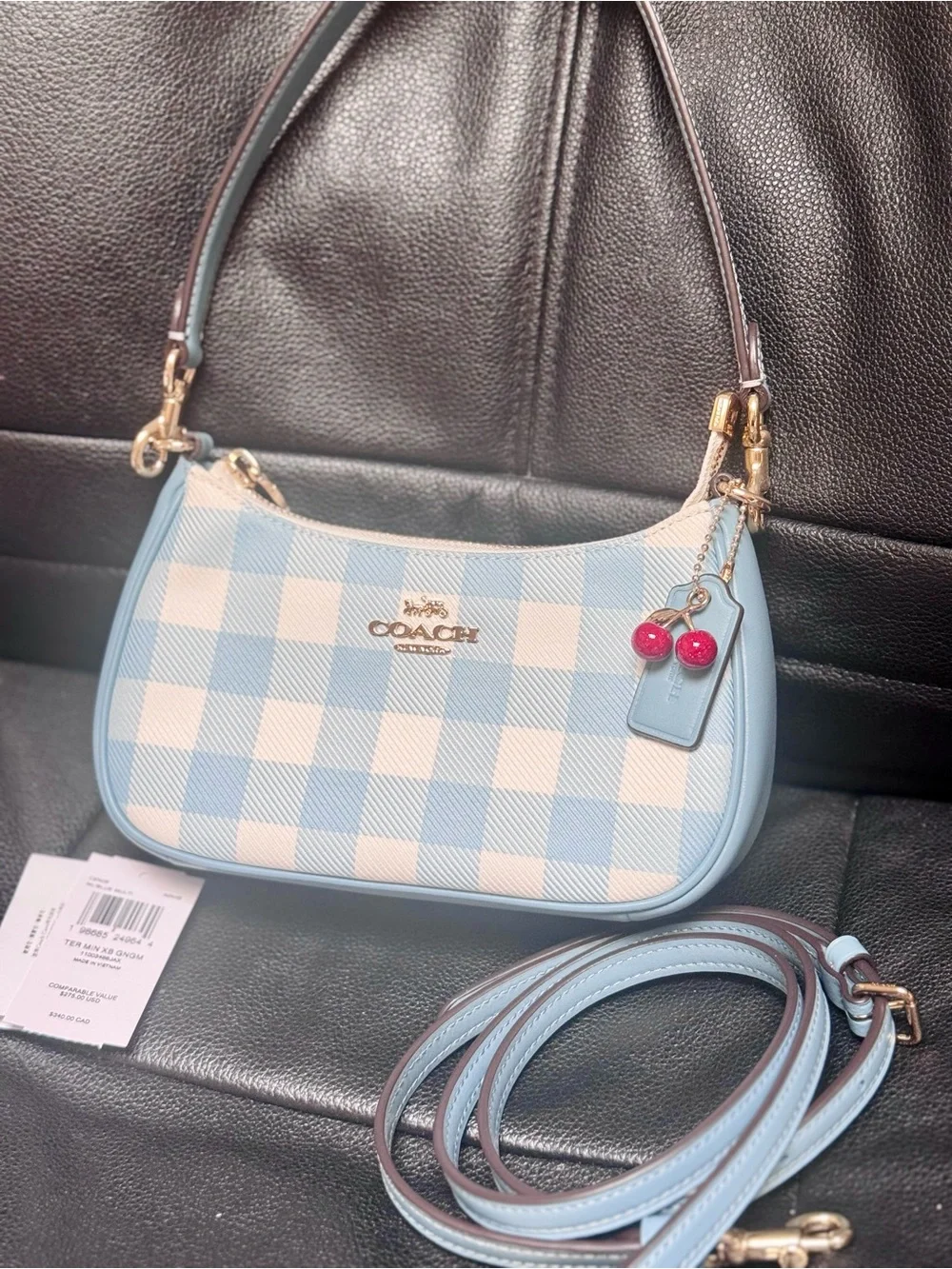 NWT Coach Teri Mini Crossbody Bag With Gingham Print And Charm CEN05 Blue Multi - Picture 3 of 15